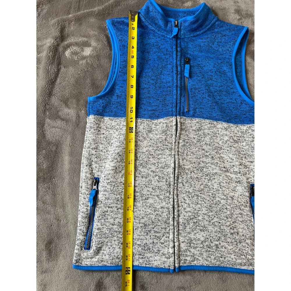 Cat & Jack Boys Blue Gray Colorblock Sweater Fleece Vest Full Zip Size L 12/14